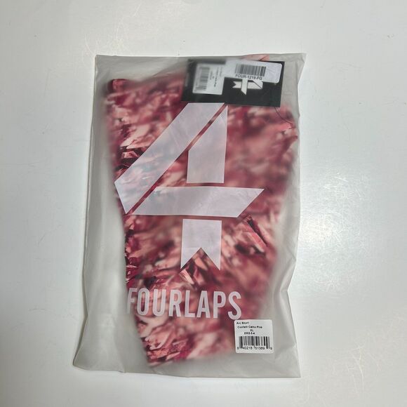 FourLaps NWT Arc Confetti Camo Pink High Rise Bike Workout Shorts Size XL - Picture 2 of 12